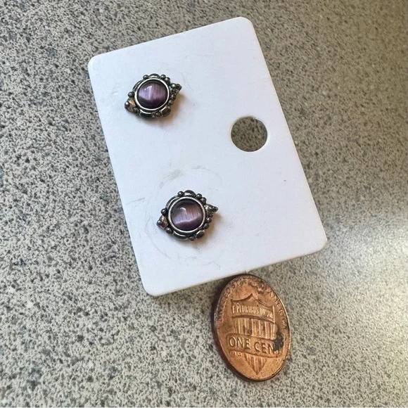 Vintage Avon 90s moonstone tiger eye stud earrings amethyst silver 1990s studs - Picture 8 of 11